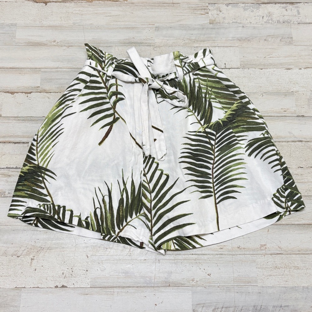 H&M Linen Shorts Women’s Size 2 Palm Trees Tropical Cruise Beach w/ Belt